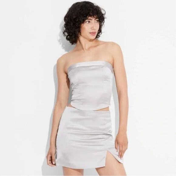 Wild Fable Women's Satin Bustier Tube Top Silver Size XS - Picture 1 of 6